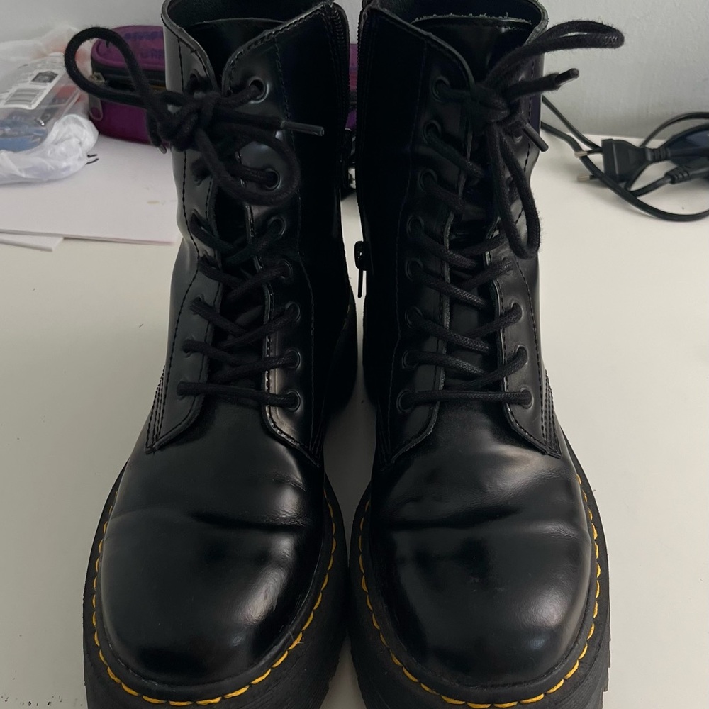 Sleek Black Leather Combat Boots